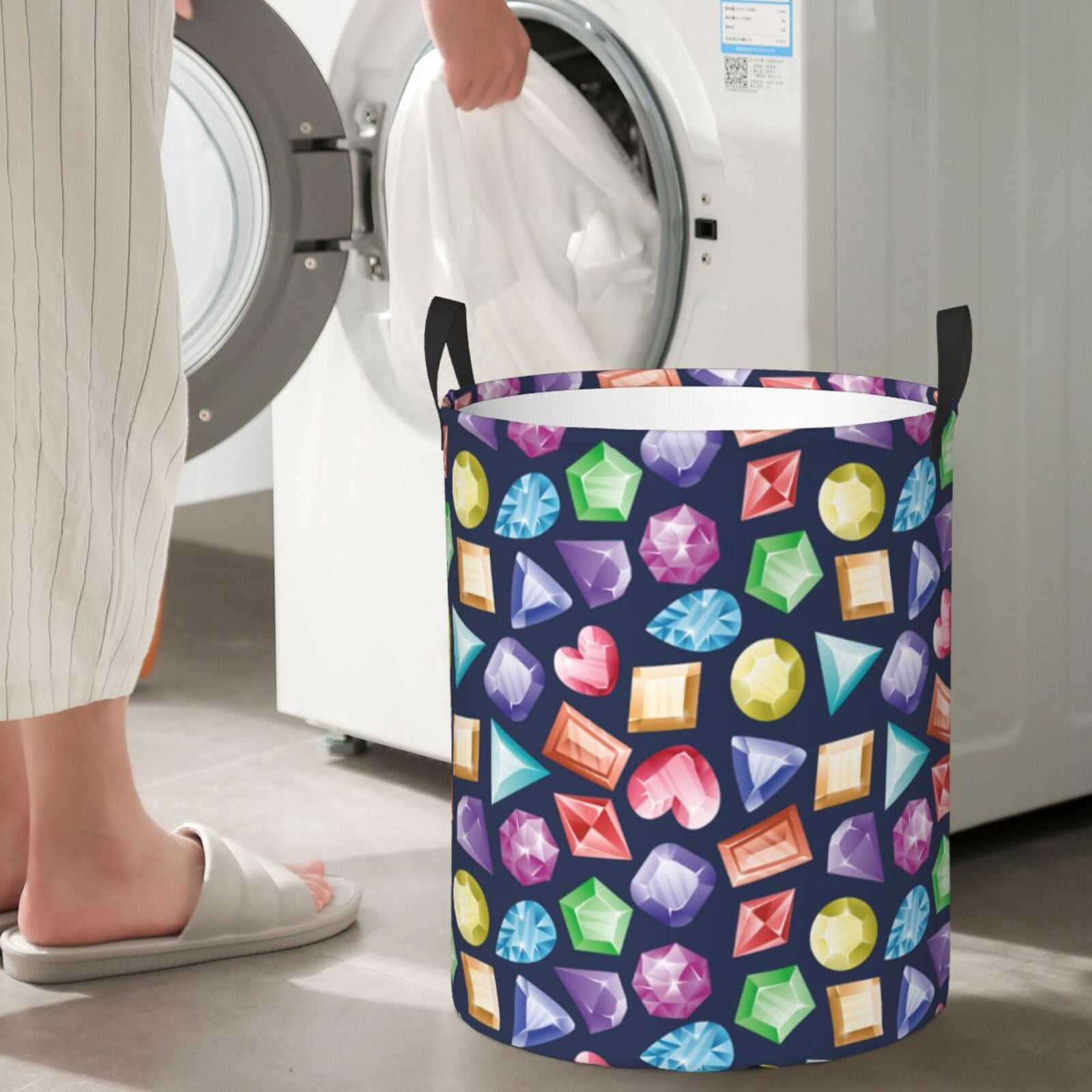 Large Laundry Basket with Handles - colorful crystals stones Kids Baby Dirty Clothes Laundry Hamper for Bedroom Aesthetic