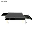thumbnail image 3 of EUROCO 2-Tier Coffee Table High Gloss Square Center Table with 4 Golden Legs, 2 Drawers and 2 Shelves for Living Room, 33.4"×33.4",Black, 3 of 8
