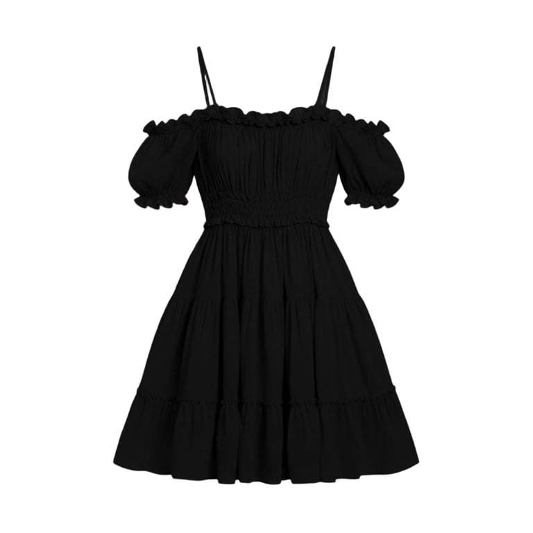 black smocked off the shoulder dress AE Off-The-Shoulder Smocked Mini Dress Women's Black S
