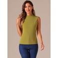 thumbnail image 4 of DARING DIVA Knit Ribbed Sleeveless Mock Neck Blouse M Olive Green, 4 of 6
