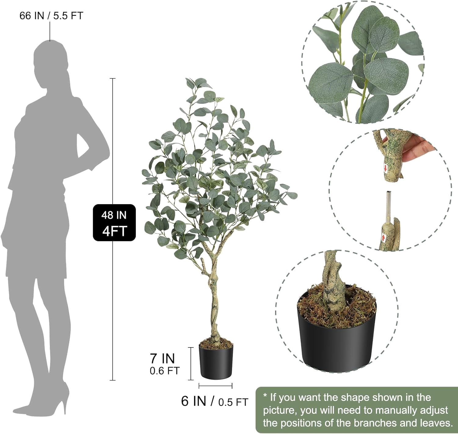 Garvee Artificial Eucalyptus Tree – 4FT Tall Faux Plant with Realistic Leaves & Sturdy Pot, Large Fake Eucalyptus Tree for Indoor & Outdoor Home, Office, and Modern Decor