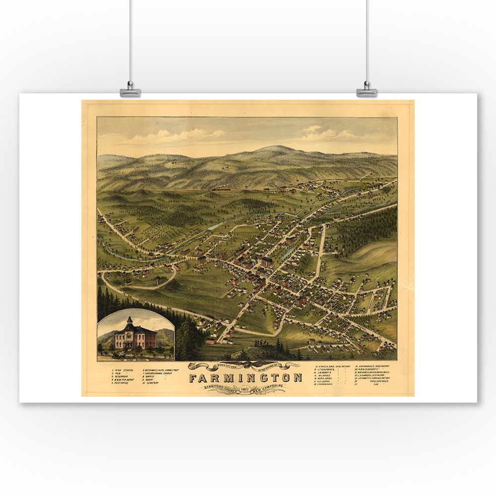 Farmington, New Hampshire Panoramic Map (9x12 Art Print, Wall Decor