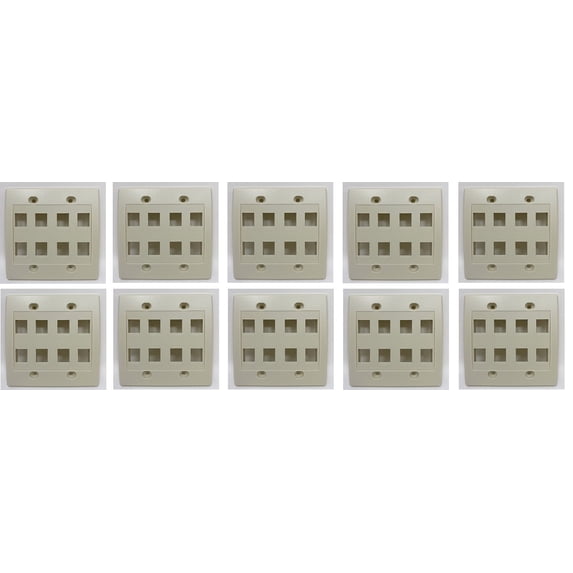RiteAV 8 Port Flat Dual 2 Gang Ethernet Cat6 RJ45 Network Wall Plate - Light Almond - 10 Pack