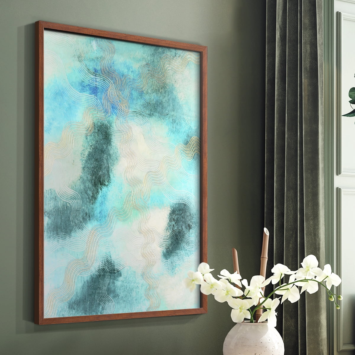 Blue Shift II Framed Print in Brown Solid Wood Framed Print No Nail Hanging