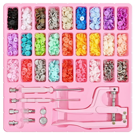 300-Piece Snap Button Kit With Pliers Plastic And Metal Snap Buttons With Snaps Pliers Set 300 Sets Plastic And Metal Snap Buttons For Sewing And Crafting - Pink