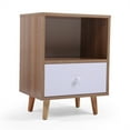 thumbnail image 4 of Senbabe Mid Century Nightstand Set of 2 with Storage Drawer, Modern Bedside End Table with Open Shelf, Wood Accent Side Table for Bedrooms and Living Room-Natural and White, 4 of 7
