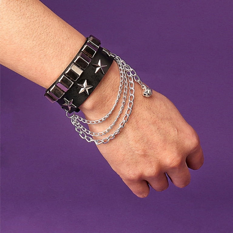 DIEZI Black PU Leather Cuff Wristband Bracelet Goth Gothic Punk