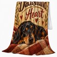 thumbnail image 2 of Rescued By Dachshund Heart Autumn Art, Festive Pet Portrait Pattern, Warm Flannel Blanket for Living Room and Reading Nook, Dog Lovers Christmas Gift, Pet Lover Home Decor, 2 of 9