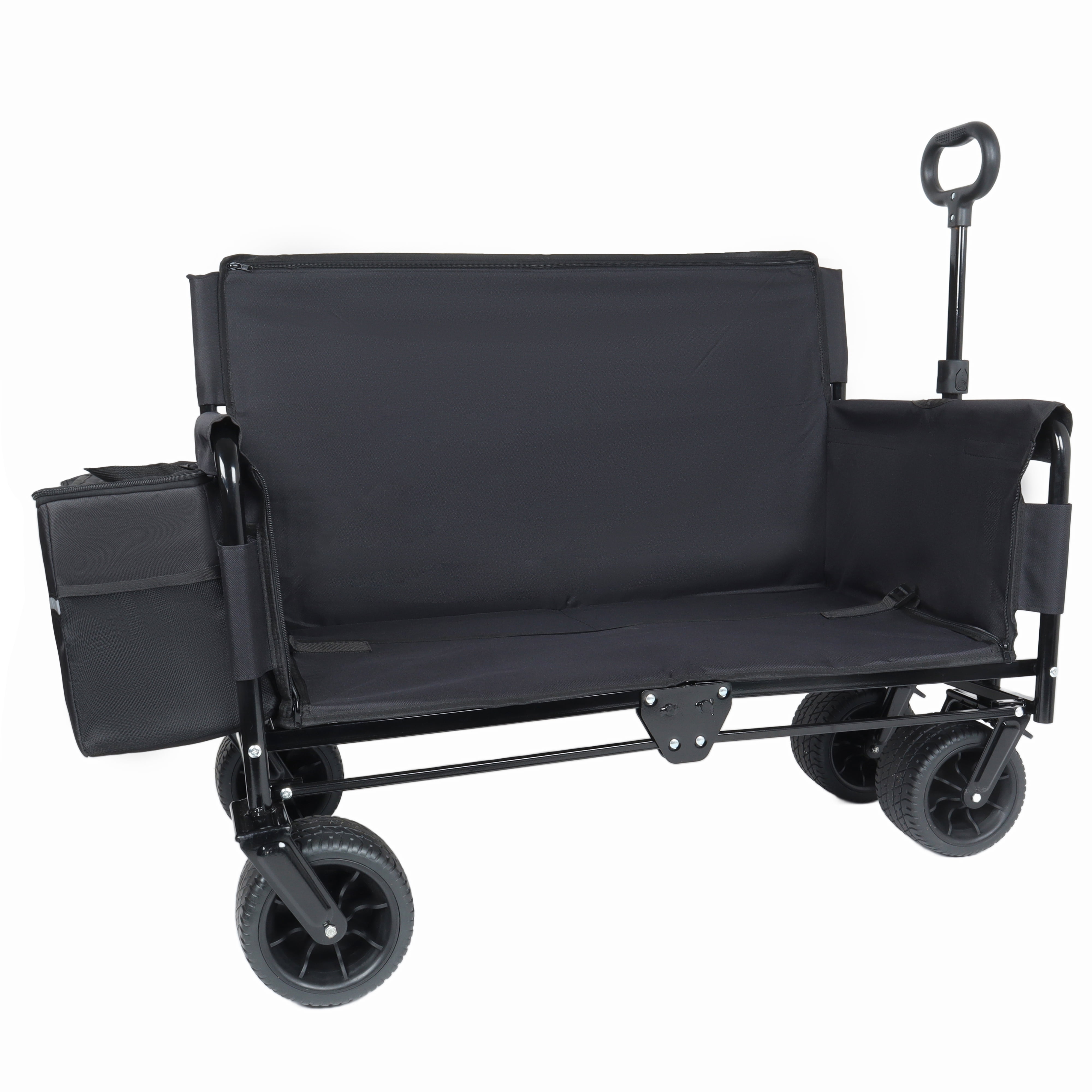 3‑in‑1 Convertible Folding Utility Wagon Cart with Bench Seat & Storage, 500lbs Heavy‑Duty 180L All‑Terrain Wagon with 1 Ice Pack, for Camping Beach Garden Sports, Black