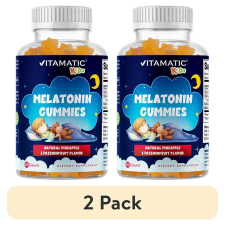(2 pack) Vitamatic Sugar Free Kids Melatonin 1mg 90 Gummies 60 Pineapple & passionfruit Flavored Gummies 90 Days Supply