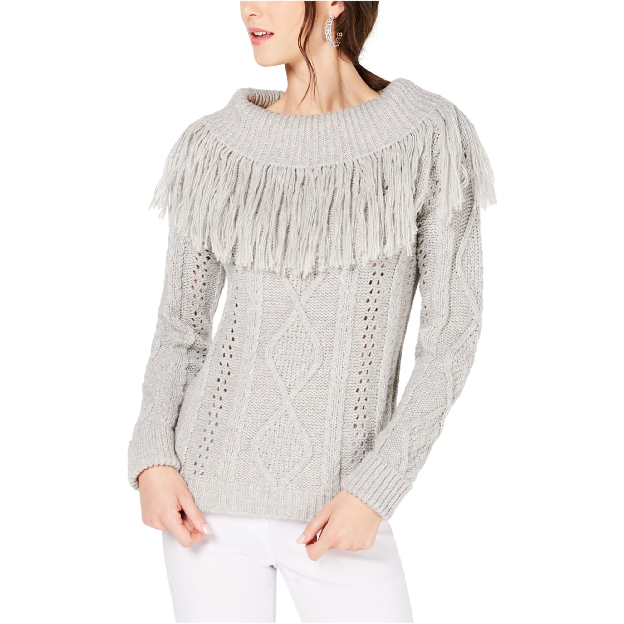 Grey Fringed Sweater M