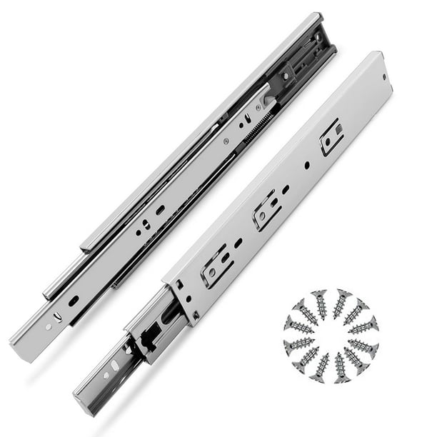Gobrico Guías para cajones Herrajes para muebles 14 pulgadas 100 lb. Corredores hidráulicos de rodamiento de bolas de extensión completa con cierre suave, 3 pliegues, 2 pares