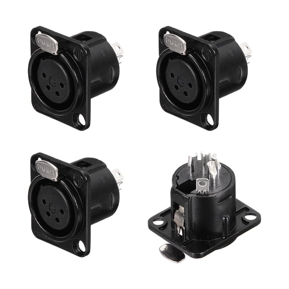 4pcs 4 Pin XLR Female Jack Socket, Microphone Adapter Audio Panel Mount,Black
