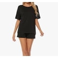 thumbnail image 5 of ZANKLEY Womens 2 Piece Short Sleeve Pajama Set with Pocketed Drawstring Shorts Soft Casual Loungewear for Summer Sleep and Lounge, 5 of 10