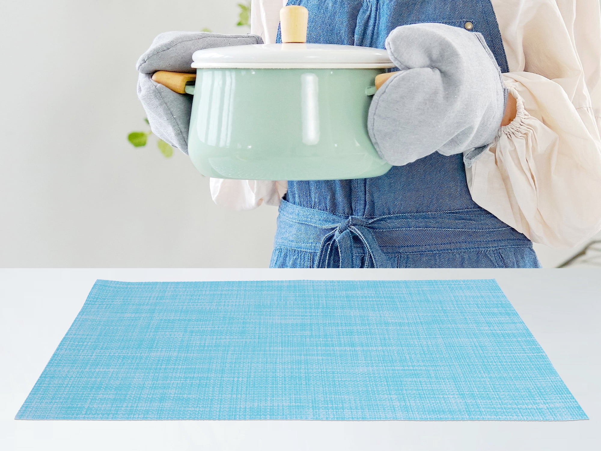 Unique Bargains 8 Pack Washable Placemats for Table Decor Wipeable Place Mat Blue 18x12in
