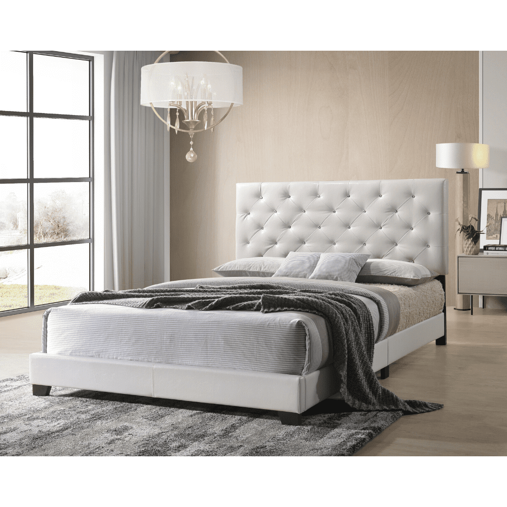 Happy Homes Full White Ridenhour Diamond Upholstered Standard Bed
