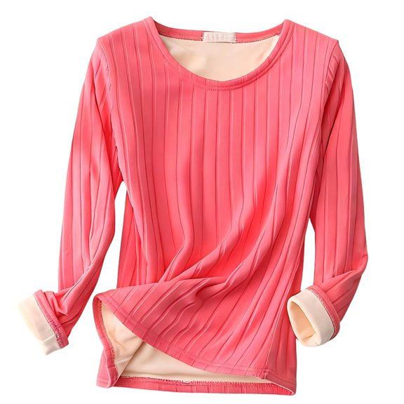 Womens Long Sleeve Thermal Pullover Crewneck Shirts Winter Warm Fleece Lined Pajamas Tops Soft Fuzzy Lounge Homewear