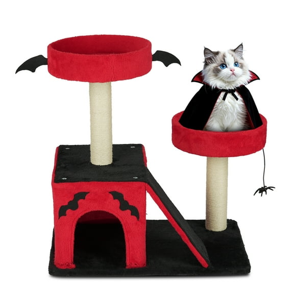 UBesGoo Gothic Halloween Cat Tree for Large Cats, 26" Tower with Spacious Condo, 2 Perches & Scratching Ladder