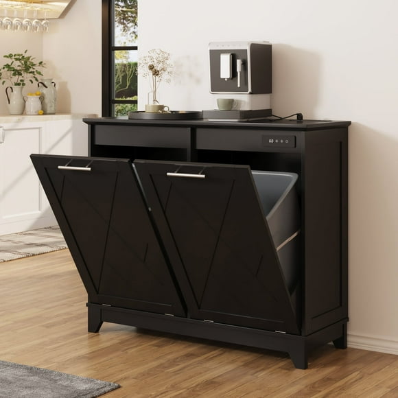 Vabches Double Tilt Out Trash Cabinet, 10 Gallon Recycling Trash Can Cabinet with Negative ion and deodorizing Function, for Kitchen Dining Room, Black