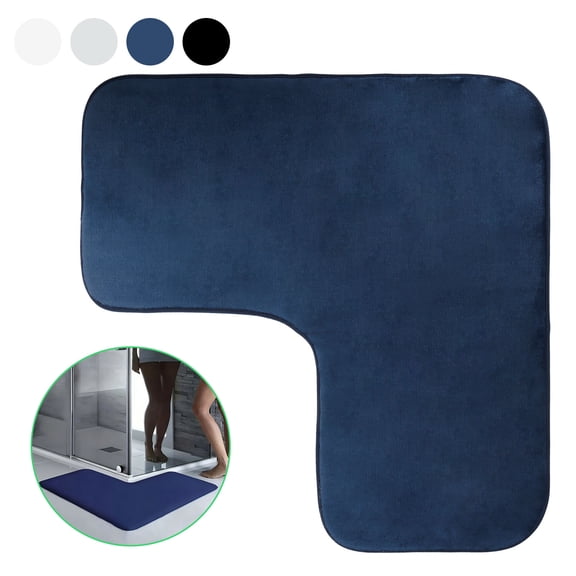 Tripumer 1 Pcs L-Shaped Bath Mat Bathroom Floor Rug Bath Rugs Corner Shower Mat for Square Shower bathroom Navy Blue