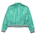 thumbnail image 2 of Jowowha Kids Girls Shiny Metallic Long Sleeve Bomber Jacket Coat Hip Hop Dance Top Motorcycle Blue Green 6, 2 of 9