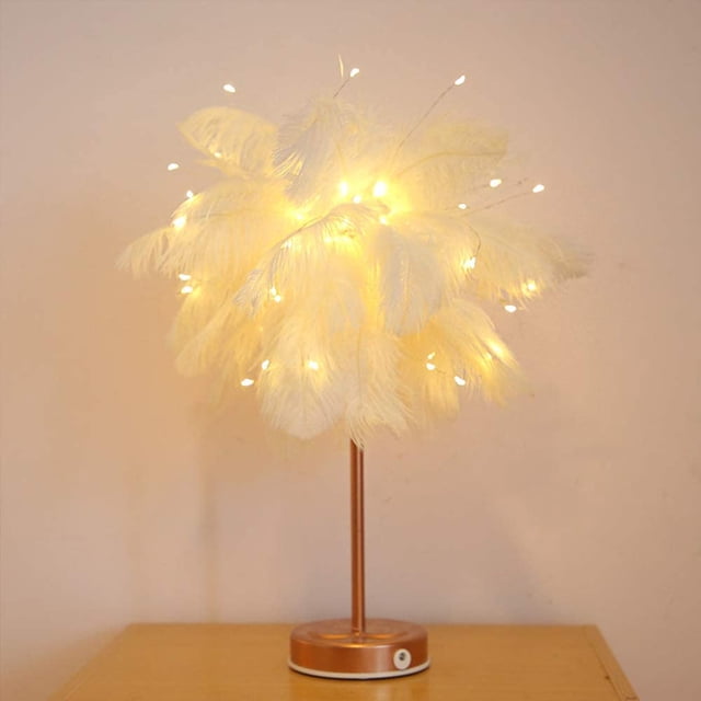 Lampe de table à Plumes LED avec Télécommande, Décoration Maison Nordique Moderne, Lampe de table
