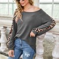 thumbnail image 4 of Blusa de leopardo con hombros descubiertos, blusa de moda gris de manga larga con cuello redondo para mujer, talla L, 4 of 7