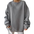 thumbnail image 1 of Sudadera Liso Ribete De Costilla Manga Larga Puños Bordados Con Letras Forro Polar Cómodo Jersey Para Mujer Gris S, 1 of 8