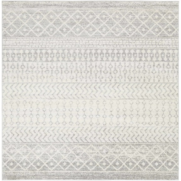 BoutiqueRugs Harput Farmhouse Moroccan Geometric Area Rug - Boho Aztec Tribal Carpet for Living Room - Gray, Light Gray, White - 5'11" Square