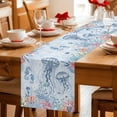 thumbnail image 4 of Blue Jellyfish Coastal Cotton Linen Table Runner for Dining Kitchen, Beach Nautical Ocean Coral Seahorse Wedding Outdoor Party Tablerunners, Dresser Scarf Coffee Tablecloth Runners 13x36 Inches, 4 of 8