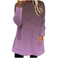 thumbnail image 2 of Aobny High Neck Womens Clothing Purple Long Sleeve Shirts Pullover Gradient Flannel Tunic Cute Y2k Tops,M, 2 of 5