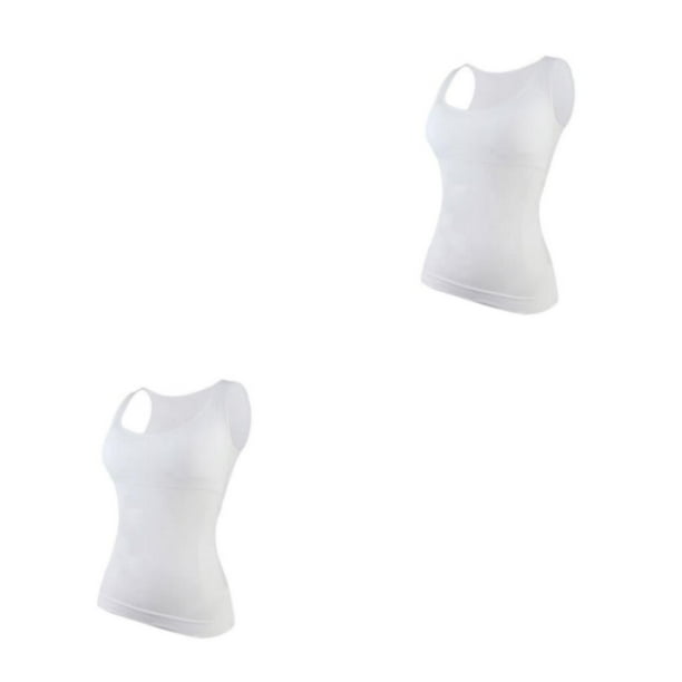 Minnieouse Chaleco adelgazante de verano para mujer, camisetas de apoyo para el pecho para ejercicio físico, ropa deportiva mezclada de algodón Blanco L 2Conjunto