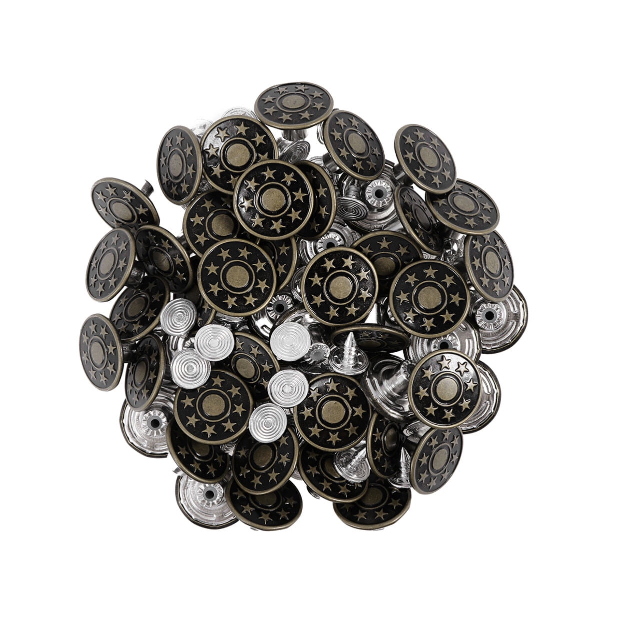 Mobutofu 50Pcs Star Pattern Jeans Tack Buttons in Dark Green Metal for Easy Sewing-Free Use