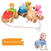 Wooden Rocking Farm Animals Pull Train Toy Baby Rock Baby Toys Gift For Toddler