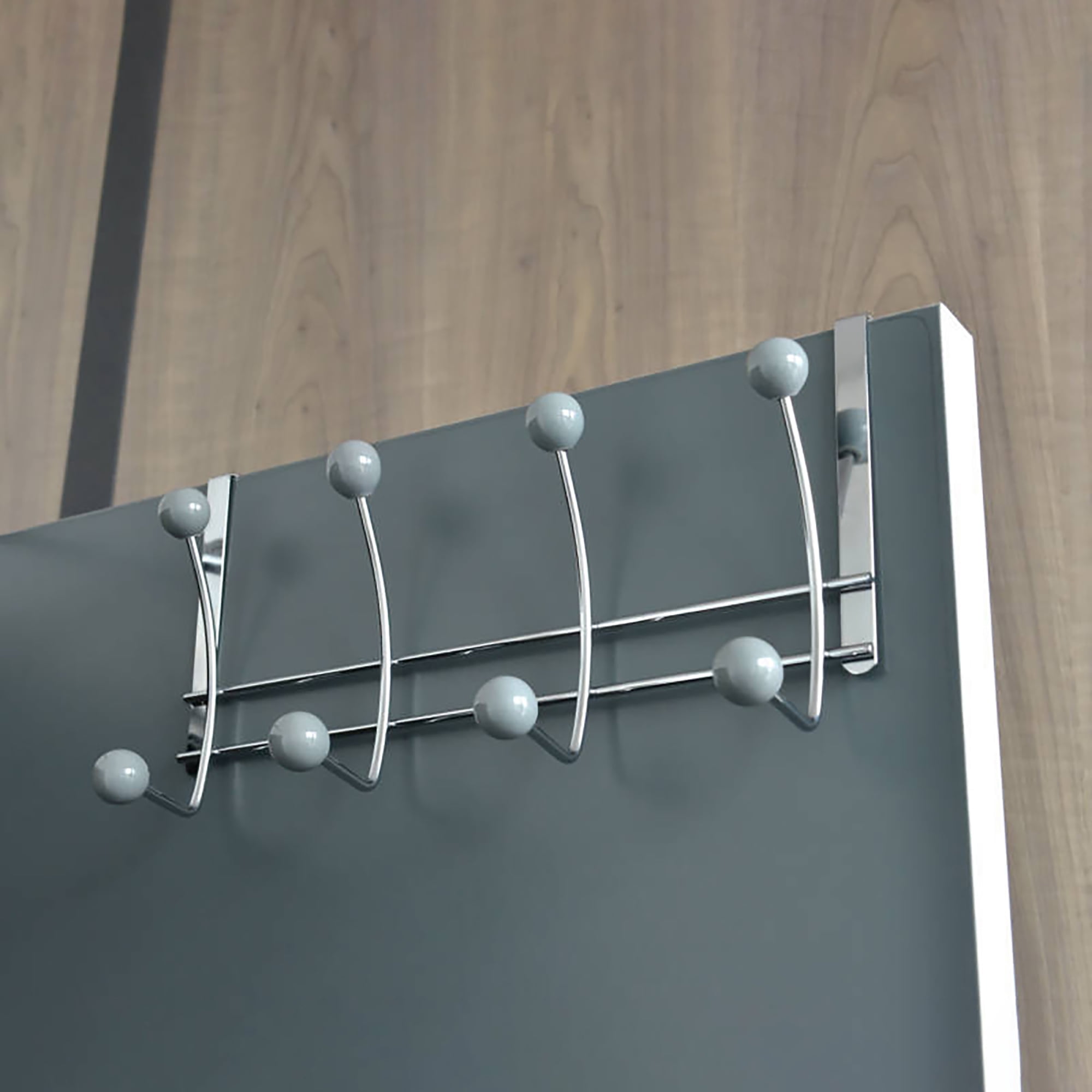 Over The Door Hook Rack Chrome Finish with 8 Gray Ball Ends
