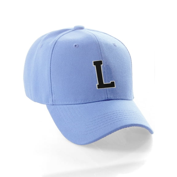 Classic Baseball Hat Custom A to Z Initial Team Letter, Sky Cap White Black Letter L