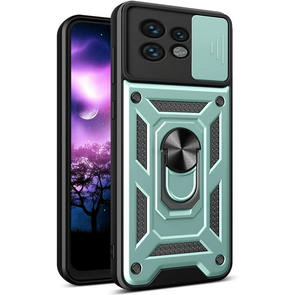 for Motorola Edge 40 Pro Case with Slide Camera Cover, Military Grade Drop Phone Cover Case with Ring Kickstand for Moto Edge (2023) / Edge 40 Ultra/Edge 40 Pro SJ Green