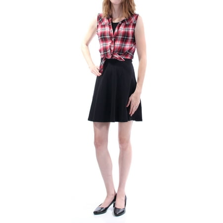 Cotton Empire Waist Chemise - EMERALD SUNDAE Womens Red W/vest Plaid Sleeveless Jewel Neck Mini Empire Waist Dress Size: M