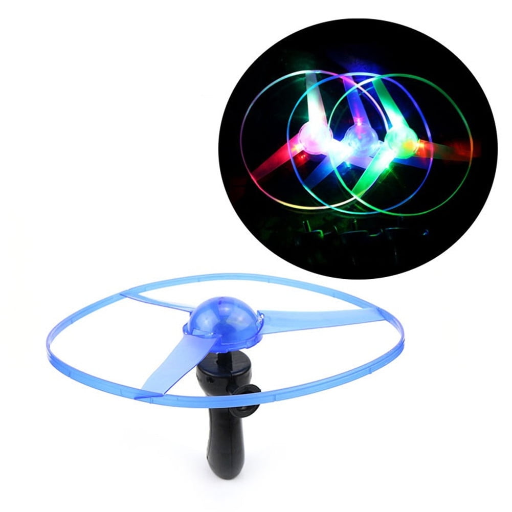 Funny Colorful Pull String UFO LED Light Up Flying Saucer Disc Kids