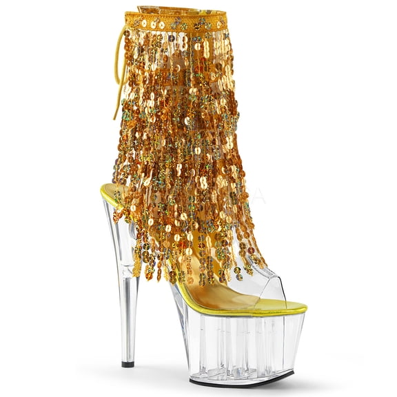 ADORE-1017SQF, 7'' Heel 2 3/4'' Platform Sequins Fringe Ankle Boot