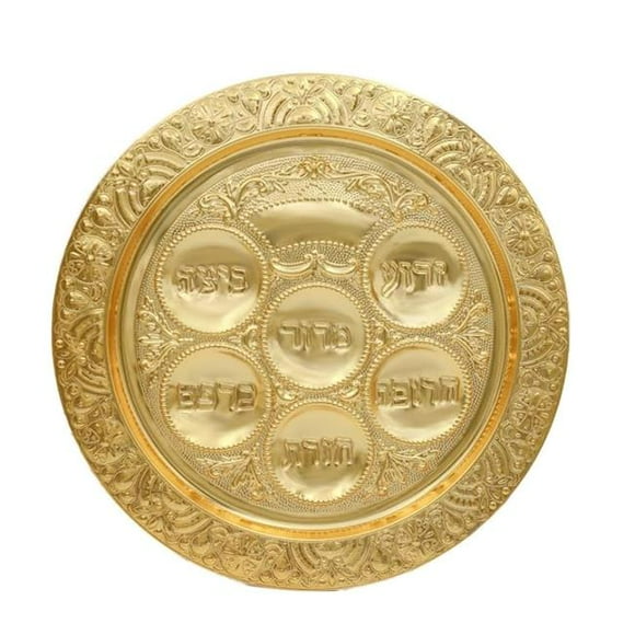 Nua 59595 15.5 in. Gold Plated Filigree Seder Plate, Gold