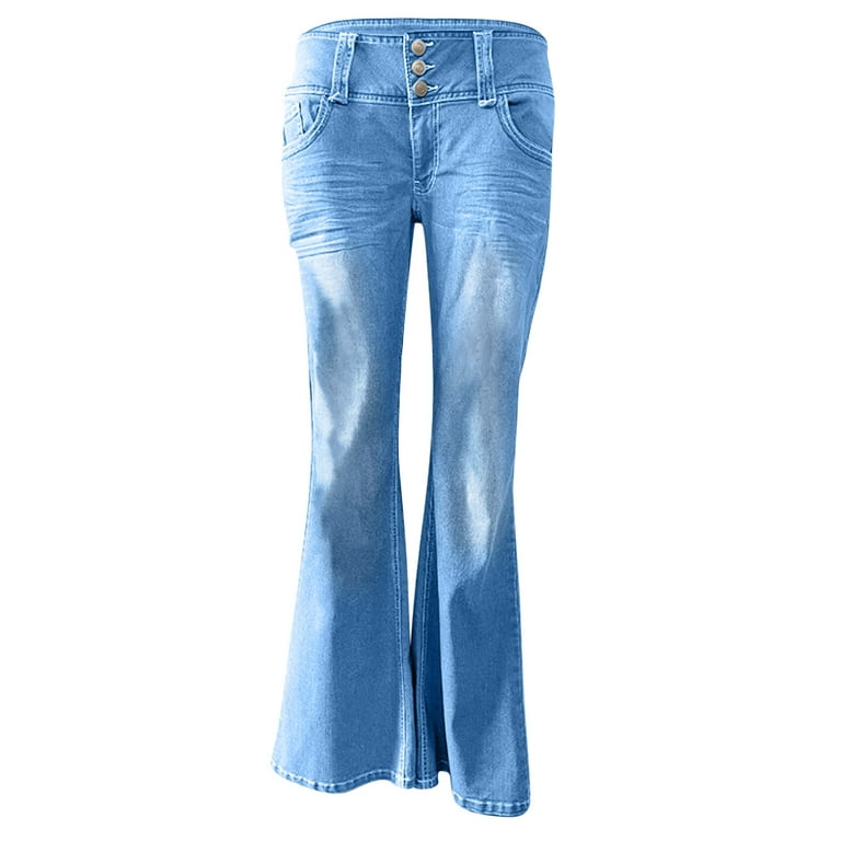 Retro European and American Style Gradient Long Boot-Cut Pants 2023  Fashionable Temperament Women's Distressed raw Edge Design Jeans-Blue-M :  : Fashion