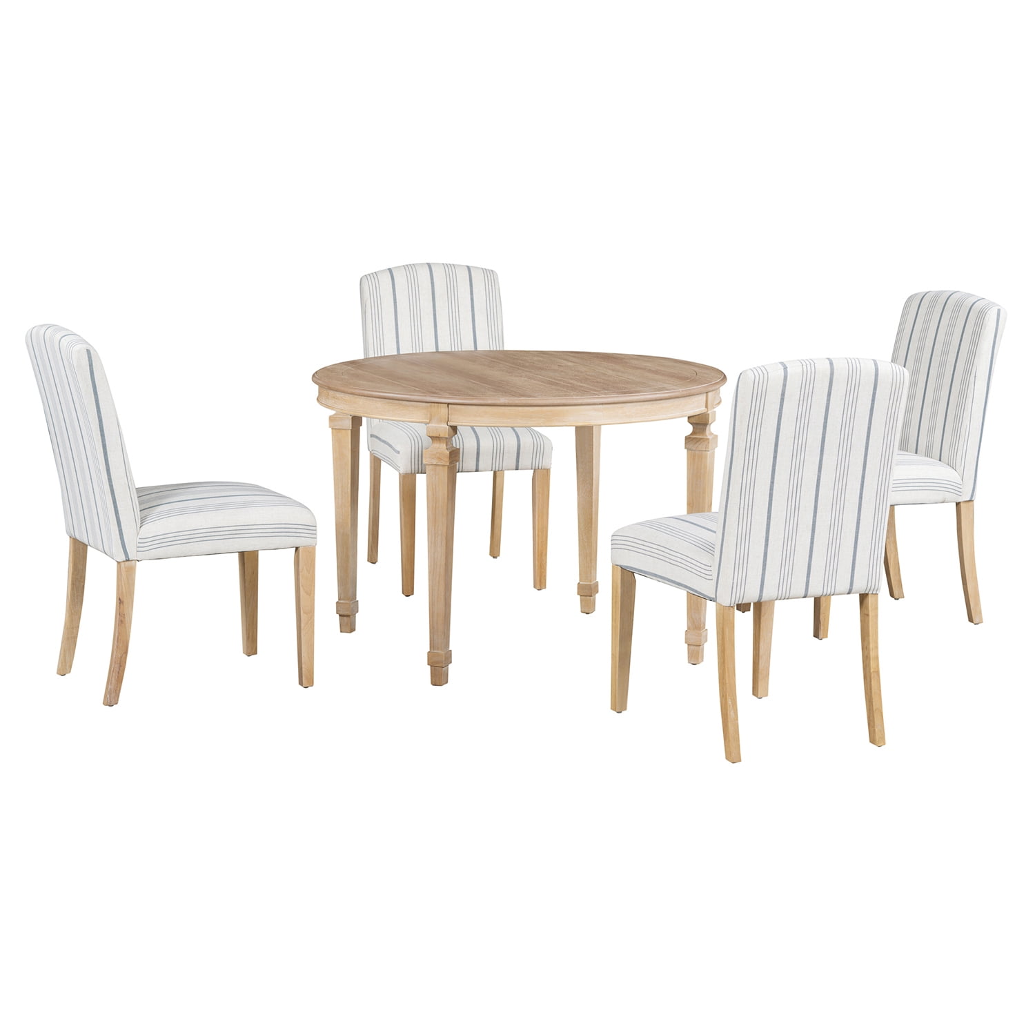 Kadyn 5-Piece Kitchen Dining Table Set, Solid Wood Round Table with 4 Upholstered Chairs for Apartment Kitchen, Natural Wood