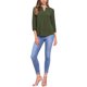 thumbnail image 2 of Camisa de botón V con cuello en V Inspire Chic para mujer, blusa casual de manga 3/4 con ribete plisado, talla XS, verde militar, 2 of 6