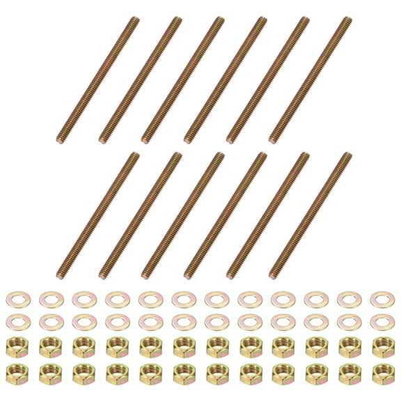 5/16" x 4-1/2" Color Zinc Fully All Thread Rod, 12 Pcs Carbon Steel Long Threaded Screw for Furniture Garden
