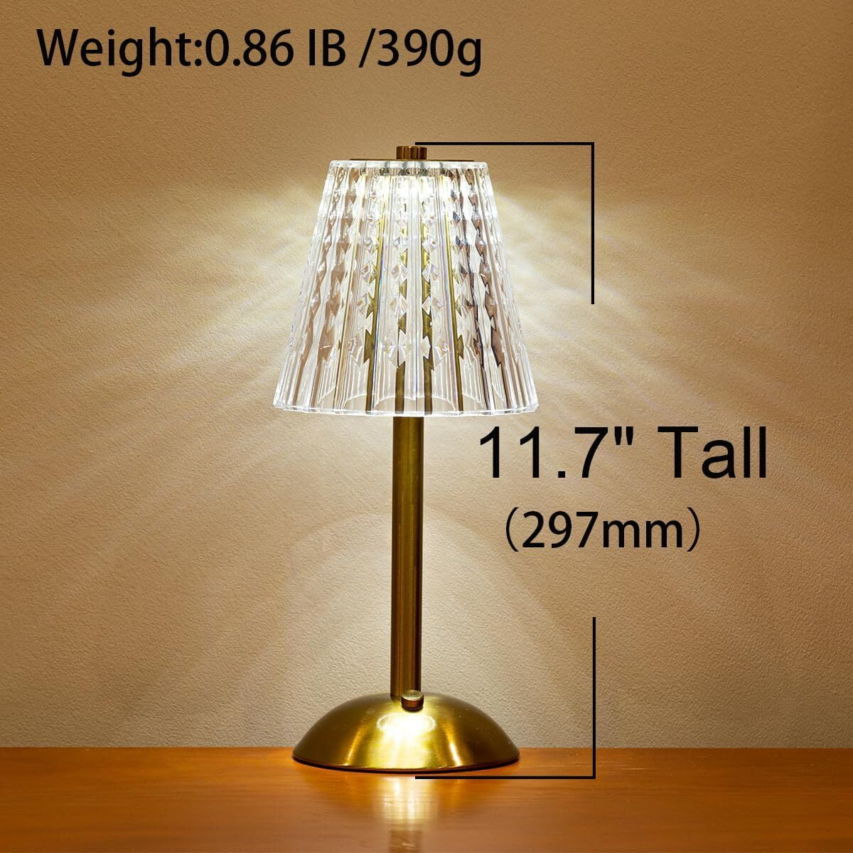 Cordless Table Lamp,Battery Operated Lamp,3 Color Modes Dimmable LED Touch Lamp,Portable Crystal Gold Metal Beside Lamps for Bedroom Living Room Restaurant