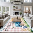 thumbnail image 3 of Blue Plaid Easter Area Rugs 5'x7', Washable Small Throw Rugs for Laundry Room Playroom, Truck Spring Floral Bunny Animals Indoor Outdoor Rug Non-Slip Low Pile Carpet Runner Reversible Floor Mats, 3 of 8