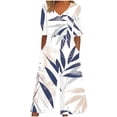 thumbnail image 2 of Maqroz One Piece Jumpsuits for Women Plus Size Floral Printed Boho Wide Leg V Neck Romper Pants Back Zipper Short Sleeve Summer Vacation Outfits with Pockets Loose Fit Beige XXL, 2 of 5