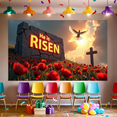 thumbnail image 5 of Religious Easter Themed Backdrop Banner with He is Risen Text Flying Doves and Cross Background for Church Celebrations Easter Parties Religious Gatherings Worship Events Decorations, 5 of 8