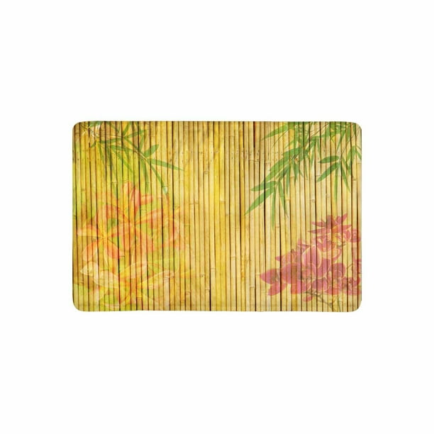 MKHERT Light Golden Bamboo with Bamboo Leaves and Flowers Doormat Rug
